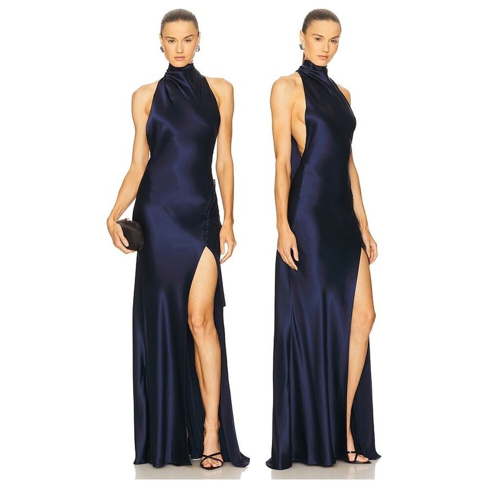 Sau Lee Penelope Gown Halter Cowl Satin Maxi Formal Party Wedding Guest 0